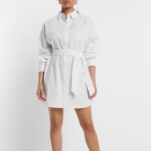 Express White Belted Long Sleeve Dress